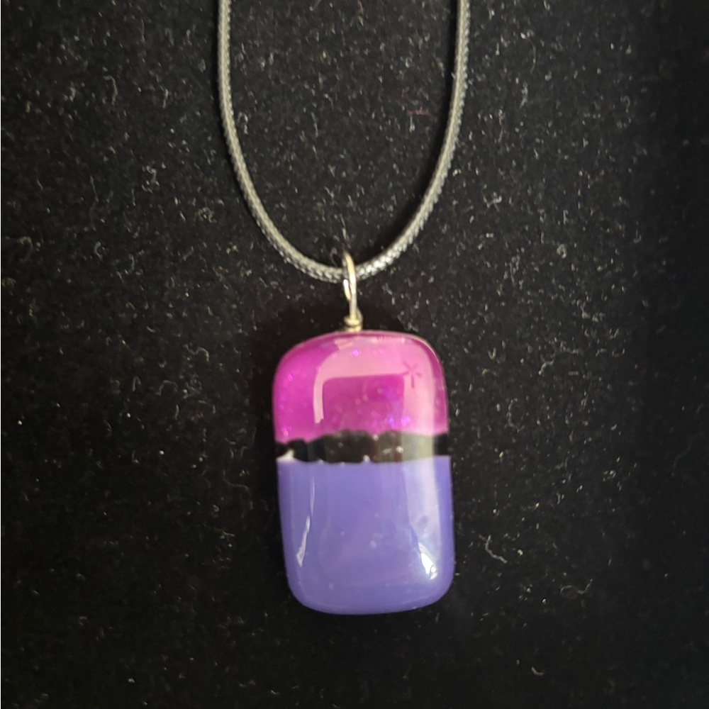 Fused Glass Pendant with waxed leather cord